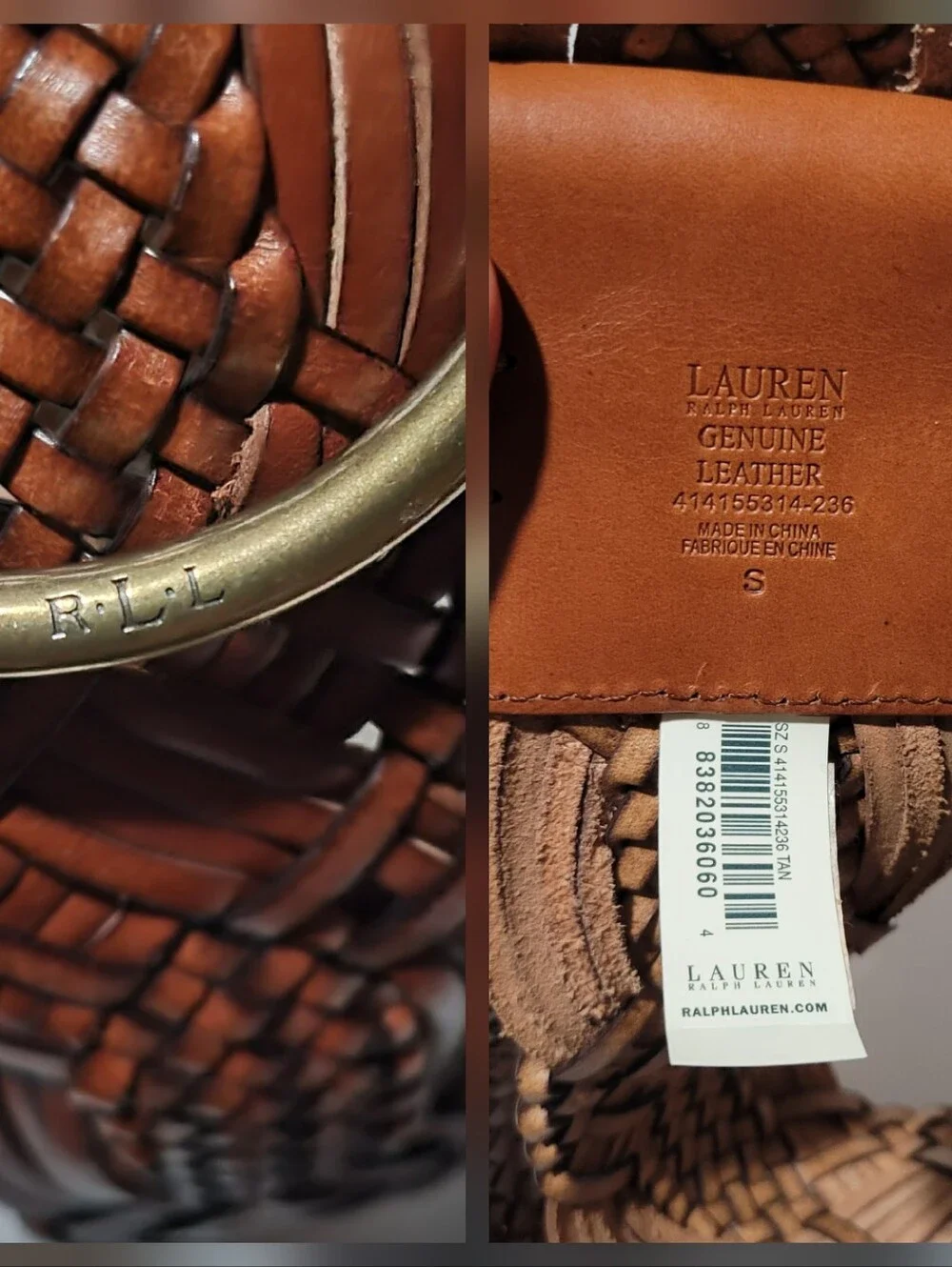 Vtg Ralph Lauren Woven Leather Wide Belt Engraved Brass Hardware Women's S